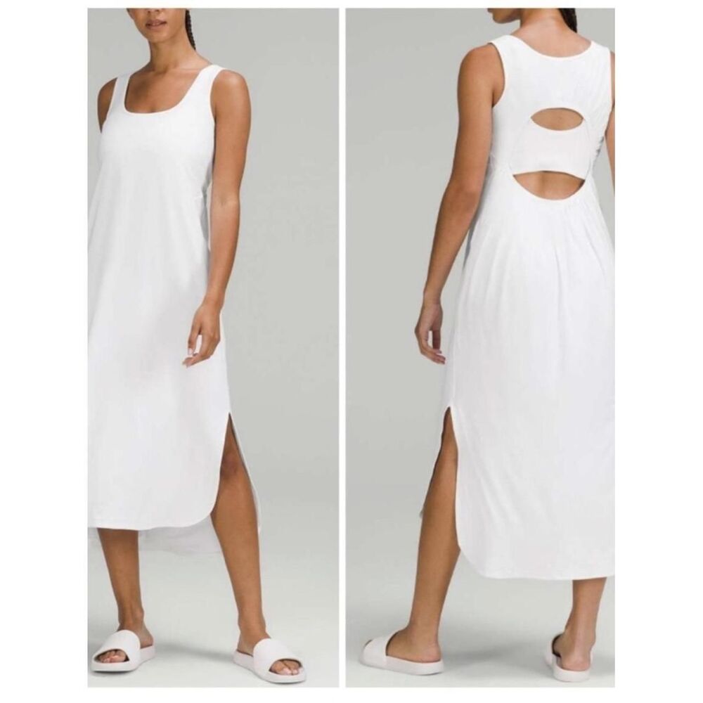 Lululemon Pima Cotton Open-Back Midi Dress in white